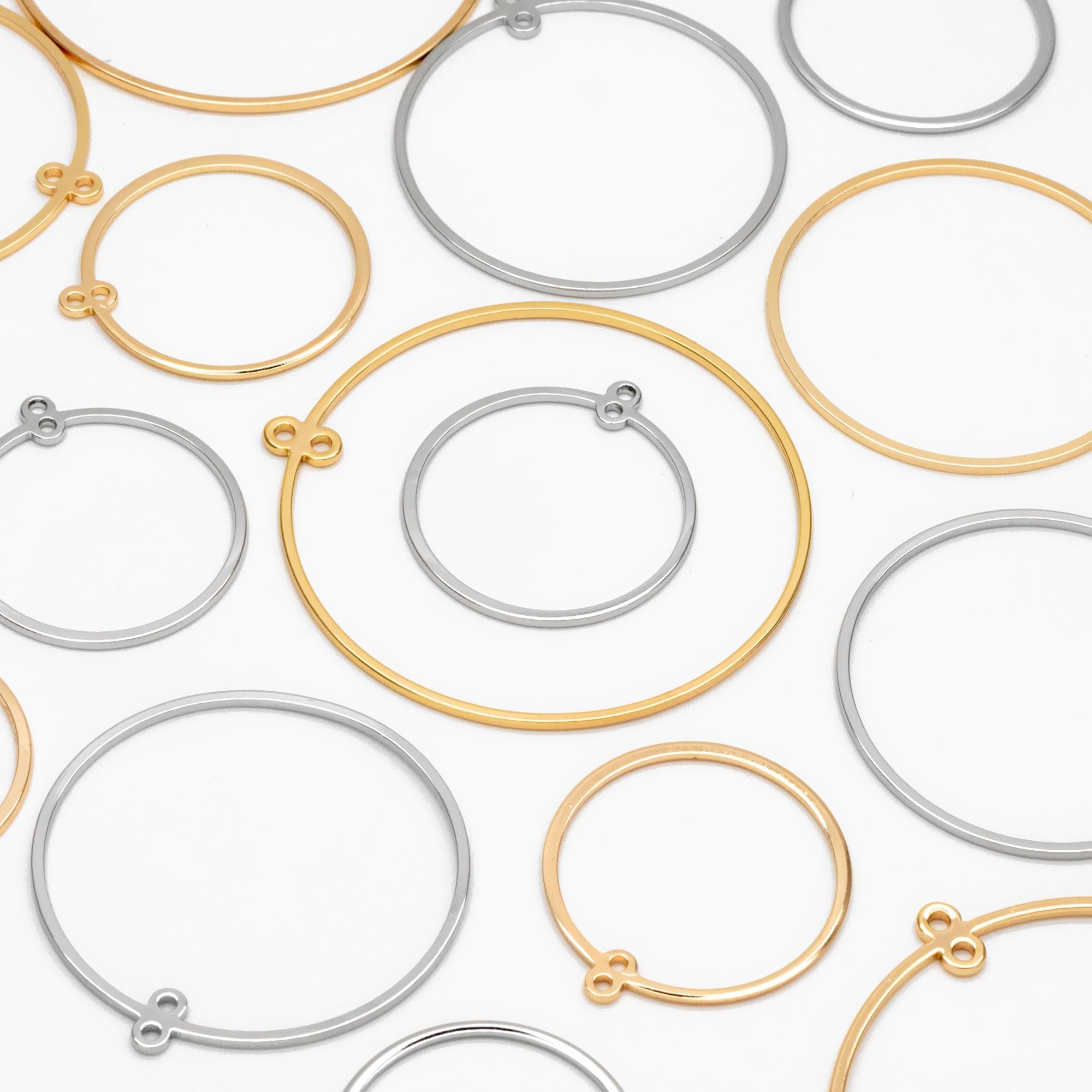 10pcs Gold/ Silver Tone Round Circle Pendants 25/ 35/ 45mm, 18K Gold/ Rhodium plated Brass, Geometric Ring Loop Hoop Charms (GB-424)